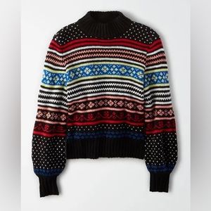 American Eagle Black Fair Isle Sweater